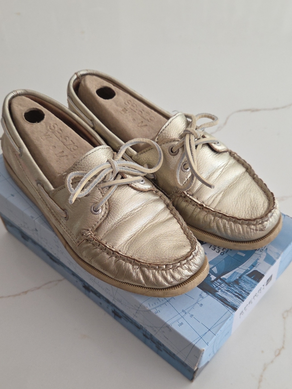 Sperry Metallic Gold Leather Lace-Up Boat Shoes